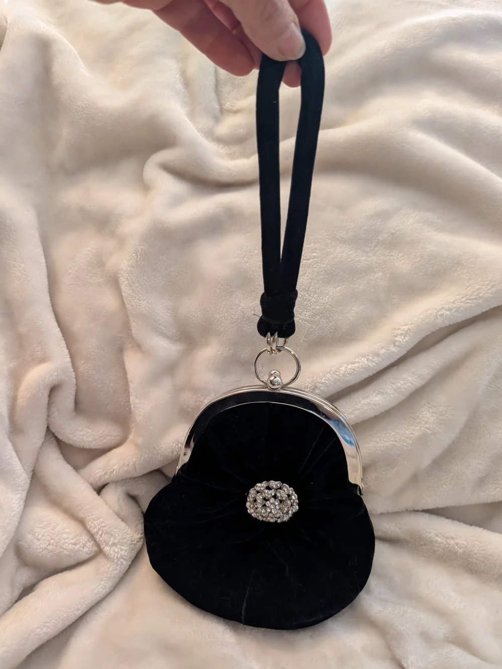 Vintage REDMOND Black Velvet Evening Bag Rhinestone Wristlet Purse 1970s